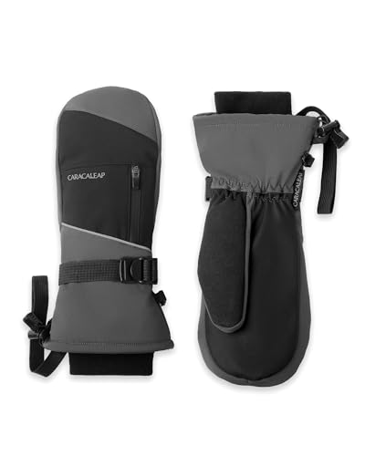 Caracaleap Snow Ski Mittens Waterproof Winter Gloves Men & Women Gray M-L