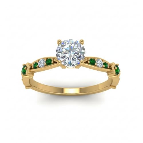 Image of Choose Your Gemstone Petite Pave Diamond CZ Engagement Ring Yellow Gold Plated Round Shape Petite Engagement Rings Minimal Modern Design Birthday Gift Wedding Gift US Size 4 to 12