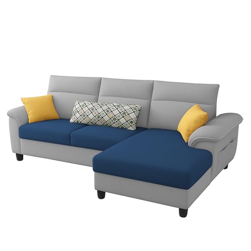 Image of Casaliving Seams RHS 4 Seater L Shape Sofa for Living Room (Blue Grey Fabric) Premium Fabric Sofa