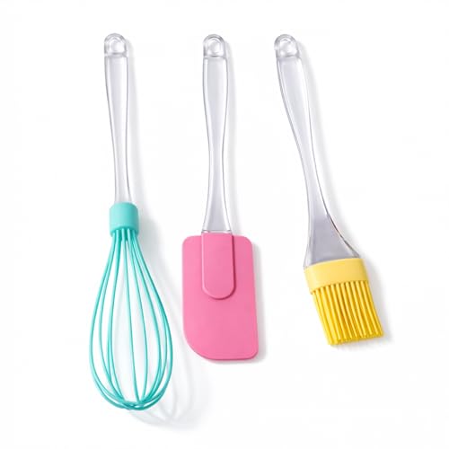 PARENCE - Ensemble Ustensiles de Cuisine en Silicone – Fouet, Spatule et Pinceau – Lot de 3 Accessoires Pâtisserie et Cuisine