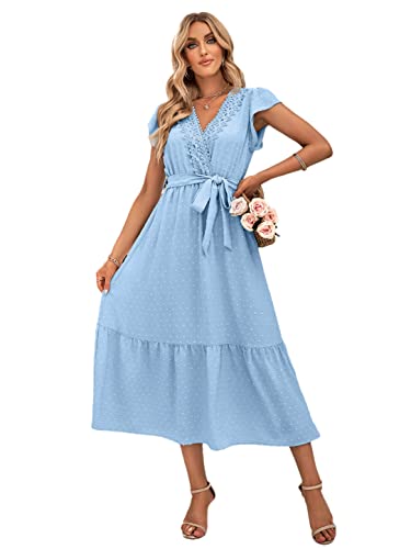 Robe longue en dentelle pour cocktail d'été bleu S