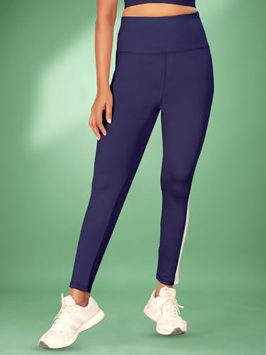 Image of Women's Polyester Blend Yoga Pants with High Rise Waist Stretch Fit Design Side Patti Slim Fit Style and Standard Length | Workout Track Pants | Joggers for GymRunning | Sports Top