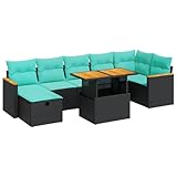 vidaXL Gartenmöbel-Set mit Kissen, 8-teilig, grau Polyrattan Akazie Sitzgruppe Gartensofa...