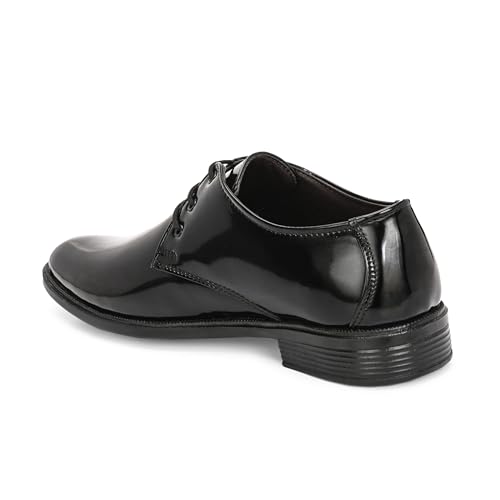 Image of Men's High-Gloss Patent Synthetic Leather Derby Shoes, Black, Lightweight Airmix Sole, Formal
