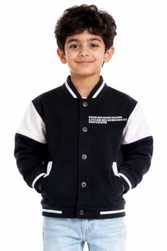 Image of SNA Jacket for Boys Cotton Blend Colorblocked Varsity | Lightweight Casual Baseball Bomber Snap-Button Coat with Pockets, Black