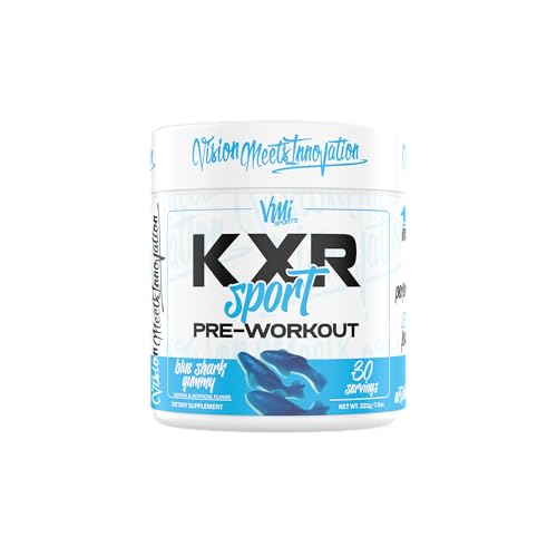 Image of VMI Sports KXR Sport Pre-Workout Powder | Energy - Performance - Focus and Pumps | Maximum Absorption Formula | Great Taste for Men & Women | 30 Servings (30 Servings, Blue Shark Gummy)