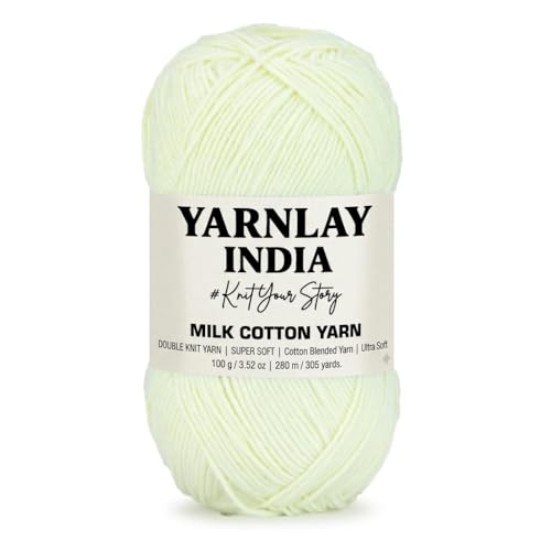 Image of Yarnlay 3 Ply Soft Milk Cotton Yarn for Crochet Knitting, Amigurumi, Punch Needle .DIY Crafts, Summer Wear,Flowers Toys & Cushion Covers 100g (250m) (Shade 10: Vanilla)