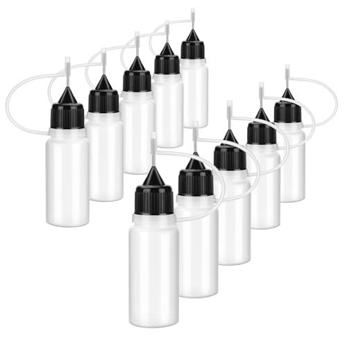 BAMTTOO 10ml Precision Tip Applicator Bottle Squeeze Bottle for Tattoo Ink, Glue Applications, Craft & Oil, 10pcs Needle Tip Bottles