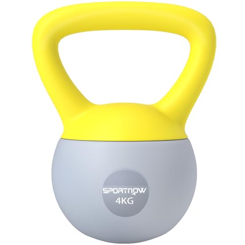 SPORTNOW Pesa rusa suave, 4 kg con mango antideslizante para gimnasio en casa, levantamiento de pesas y entrenamiento de fuerza, amarillo y gris