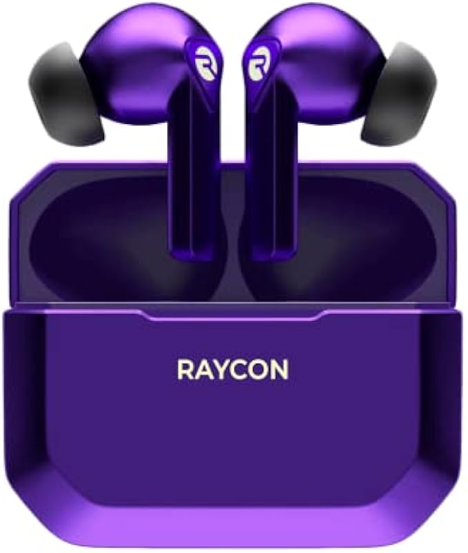 Raycon The Gaming Bluetooth True Wireless Earbuds with Built in Mic, Low Latency, 31 Hours of Battery, Charging Case with Talk, Text, and Play, Bluetooth 5.0 (Digital Purple)