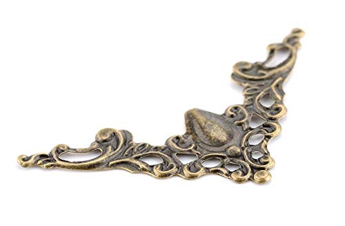 Image of Tia Decorative Metal Fitting for Jewellery / Gift Box and Corner Protector, Corner Decorative and DIY (Bronze Thin Corner 4x4Cm, 12Pcs)