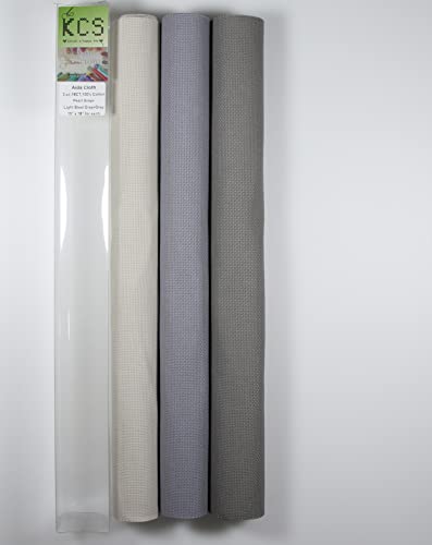 Image of KCS 3 pc of 15 inch x 18 inch Counted Cross Stitch Cotton Aida Cloth Needlework Rolled Fabric Box,18CT,Pearl Grey+Light Steel Grey+Medium Grey