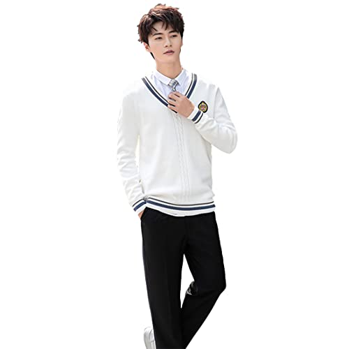 British Style Japanese JK Anime School Boys Uniform Cosplay Set,Sweater Vest,Shirt,Tie,Badge.