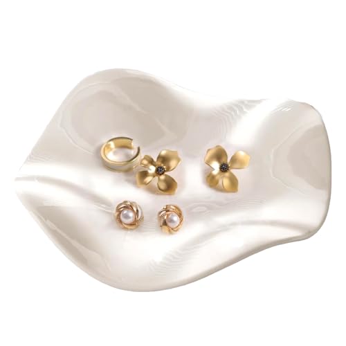 Shibida Cerámica Bandejas Decorativas, Bandeja Joyas de Cerámica Vaciabolsillos Recibidor,Bandeja Decorativa Llaves Centro De Mesa Joyero de cerámica plato para joyas con forma de hoja (blanco)