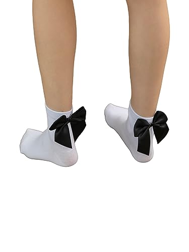 Image of OYOANGLE Women's 1 Pair Cute Solid Bow Decor Kint Crew Socks Soft Casual Comfortable Dress Socks White one-size