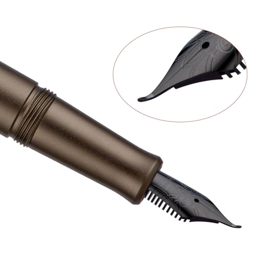 Image of Hongdian M2 Black Forest Mini Fountain Pen, Bent Nib & Sleek Shape Aluminium Short Pocket Travel Pen (Caramel Brown)