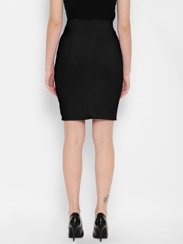 Image of Mehrang Formal Pencil Skirt, Women's Stretchable Pencil Midi Skirt, Cotton Blend Stretchable Knee Length Pencil Skirt with Elasticated Waist Belt