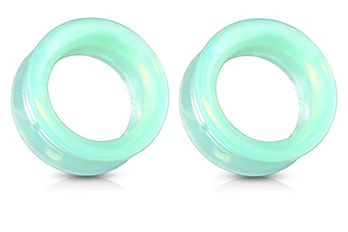 Pierced Owl - Green Opalite Glass Double Flared Saddle Tunnel Plug Earrings, Sold as a Pair