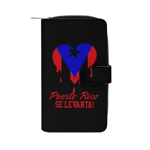 Puerto Rico Se Levanta Leather Wallets for Men Women Zipped Clutch Purse Travel Handbag Card Case Wallet