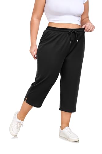 Plus Size Capri Pants for Women Loose Fit Yoga Pants with Pockets Workout Activewear Sweatpants2