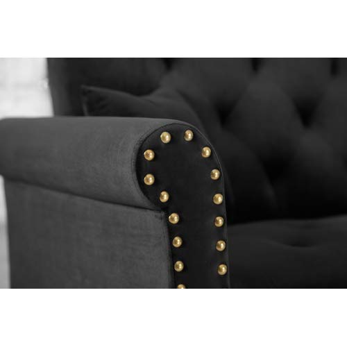 NOUVCOO Button Velvet Tufted Convertible Bed with 2 Pillows, Reversible Chaise, Sofa L Shape Sectional Couch Sleeper for Living Room Furniture Set, Black