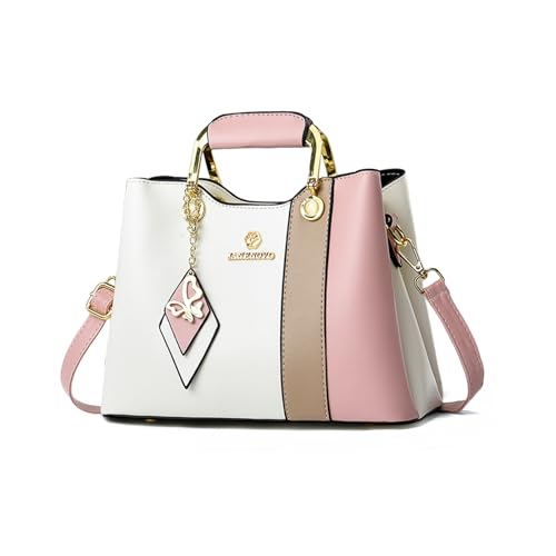 Sac a Main Femme Petit en Cuir PU Souple, Sac d'Épaule Mignon Multicolore Blanc et Rose