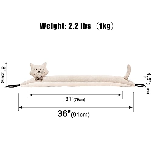 Marwood Under Door Draft Stopper Decorative Wind Stopper 36 inch for Door & Window, Weighted Animal Air Draft Stopper Snake Noise Blocker for Bottom of Door with Hanging Loops -Khaki Cat by Marwood - Image 2