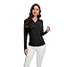 Women's V-Neck Polo Shirts Long Sleeve Quick Dry UPF 50+ Sun Protection Business Casual Collared Tops Trendy Loose(BK L) Black