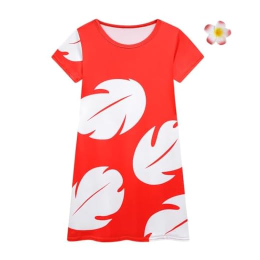 Lito Angels Disfraz Vestido de Hawaiana con Pinza para el Cabello de Flores para Niñas Talla 7-8 años, Rojo
