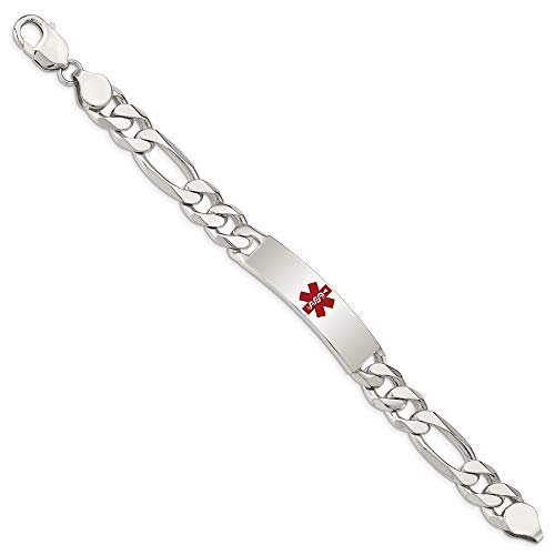 925 Sterling Silver Engravable Lobster Claw Closure Polished Medical Figaro Nautical Ship Mariner Anchor Link Id Bracelet 8.5 Inch Measures 11Mm Wide Jewelry Gifts For Women #TOP2