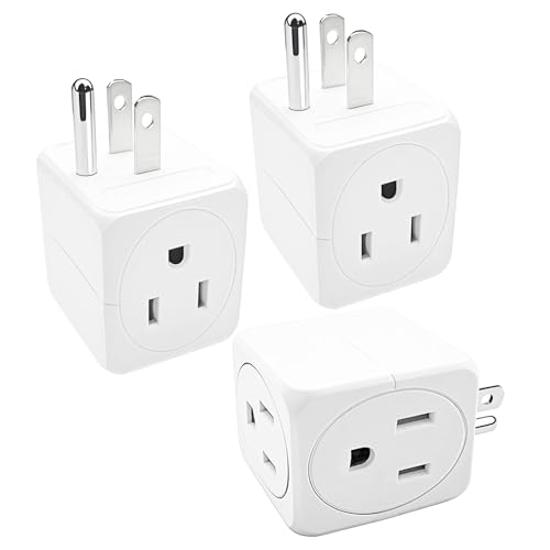 Multi Plug Outlets Extender 3 Pack Electrical Wall Splitter 3 Outlet- 3 Way Square Wall Outlet Adapter, Compact Space-Saving Design for Cruise Ship, Home Office, Dorm Room, Travel Essentials, White