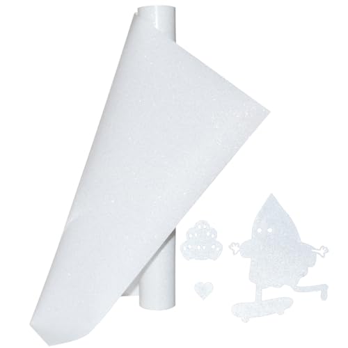 Image of White Glitter Heat Transfer Vinyl White HTV Vinyl Rolls 12inch x 5feet Iron On Vinyl for T-Shirts Totes and Bags, Easy to Cut & Weed for Silhouette Cameo, Heat Press Machine