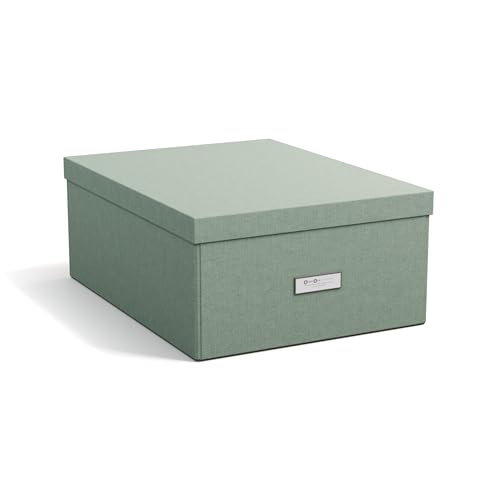 Bigso Box Of Sweden Katrin, Grande Contenitore Con Coperchio, Robusto Organizer In Fibra E Carta Effetto Lino, Pratica Scatola Pieghevole Con Cornice 