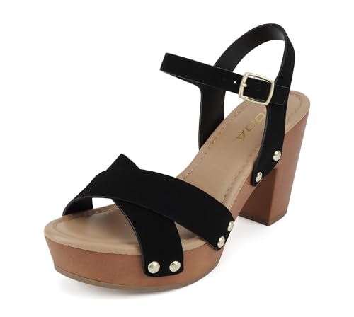 Image of Soda MIGUEL ~ Women Crisscross Band Fashion Chunky Platform Block Mid Heel Sandal with Ankle Strap and Stud