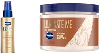 Vaseline Radiant X Replenishing Body Oil with Jojoba & Coconut Oils 3.7oz + Illuminate Me Shea Butter Whipped Body Butter for Melanin Rich Skin 11oz