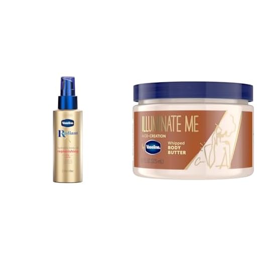 Vaseline Radiant X Replenishing Body Oil with Jojoba & Coconut Oils 3.7oz + Illuminate Me Shea Butter Whipped Body Butter for Melanin Rich Skin 11oz