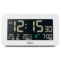 Braun Digital Alarm Clock with Date, Month and Temperature Displayed, Negative LCD Display, Quick
