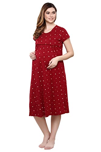 Image of TIGYWIGY Women's Cotton Printed Knee Length Maternity /Feeding /Nursing Nighty