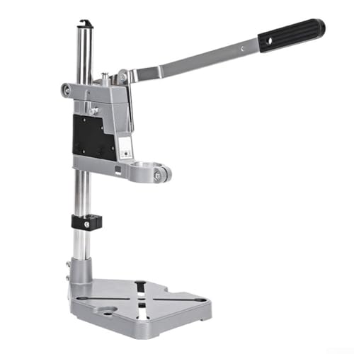 Image of FABULETTA Bench Drill Press Stand Electric Drill Holder Adjustable Drilling Station for 38-43mm Rotary Tool, Precision Boring Guide for Woodworking, Aluminum Alloy Base with 400mm Column, Silver