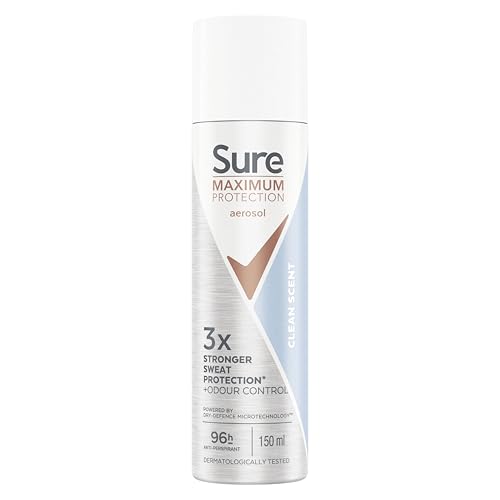 Sure Women Maximum Protection Clean Scent Antiperspirant Body Spray Deodorant with 3x stronger* sweat protection for 96 hour protection against sweat and odour 150 ml