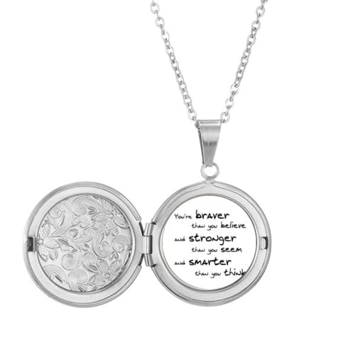 Collier médaillon citation Braver Stronger Smarter | Idée cadeau inspirant