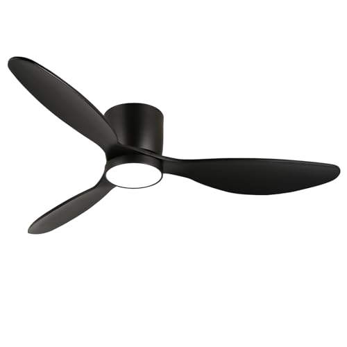 reiga Ventilador de Techo con Mando a Distancia y Luz LED, 132cm Diametro, 3 Aspas de Madera Negra, Motor DC Silencioso 35w, Modo Invierno-Verano para Dormitorio y Salón