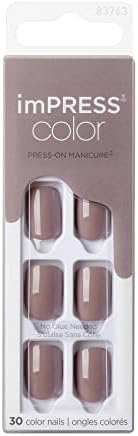 KISS imPRESS Color Press-On Nails, Gel Nail Kit, PureFit Technology, Short Length, “Taupe Prize”, Polish-Free Solid Color Manicure, Includes Prep Pad, Mini Nail File, Cuticle Stick, and 30 Fake Nails