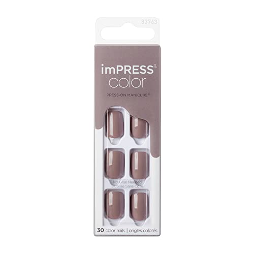Kiss Impress Color Press-On Nails, Gel Nail Kit, Purefit Technology, Short Length, “Taupe Prize”, Polish-Free Solid Color Manicure, Includes Prep Pad, Mini Nail File, Cuticle Stick, And 30 Fake Nails #TOP24