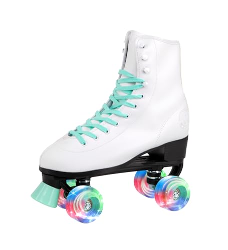 Image of C SEVEN C7skates Quad Roller Skates | Retro Design (Mint w LED, Women's 5 / Youth 4)