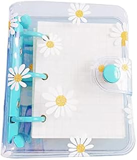 JIHUOO Mini Daisy 3 Ring Binder Covers Clear PVC Notebook Cover Protector Loose Leaf Folder Binder Mini Binder Pockets Blue