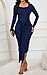 ENOPINK Fall Dresses for Women 2025 Long Sleeve Bodycon Midi Dress Fashion Outfits Sexy Party Clothes Navy Blue XL