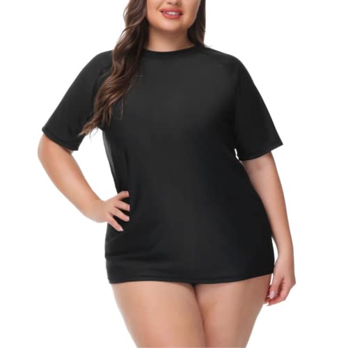 Hanna Nikole Camiseta de natación de manga corta UPF 50+ para mujer, talla grande, camiseta de natación para playa, Negro, 16 Más