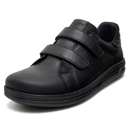 1TAZERO Diabetic Shoes for Men - Wide Width, Walking with Swollen Feet - Comfortable Orchopedic Dress Leather, Non-Slip, Oil-Resistant Shoes - Black, Size 12