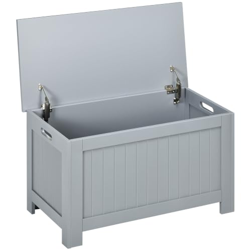 Image of HOMCOM Lift Top Storage Chest with Lid, Safety Hinges, Blanket Box, Grey